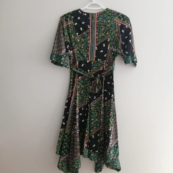 Vintage Union Made USA '70s Plaid and Floral Patchwork Midi Dress Cottage Small - Picture 4 of 17